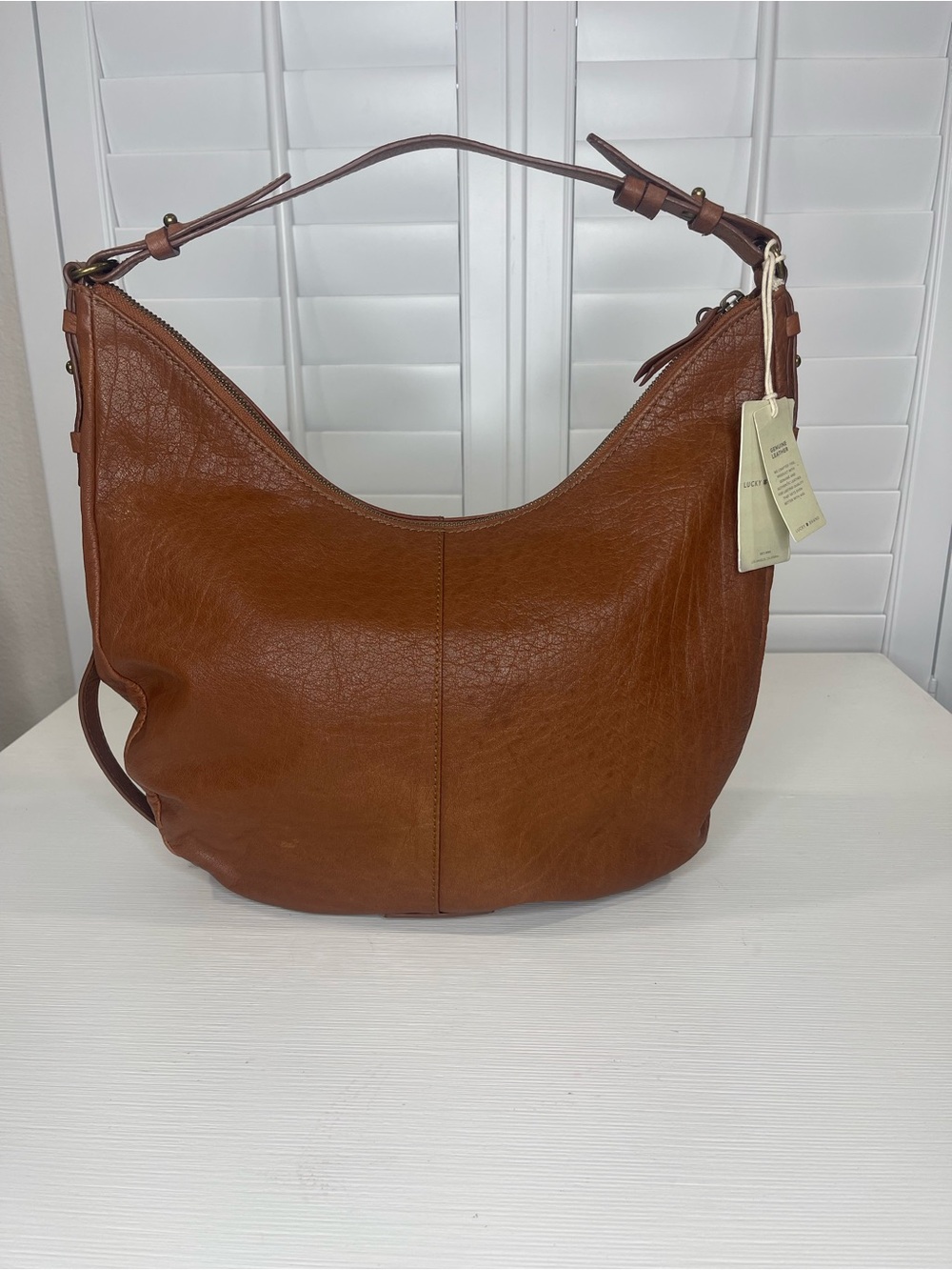 Lucky Brand Cognac Genuine Leather Hobo Bag